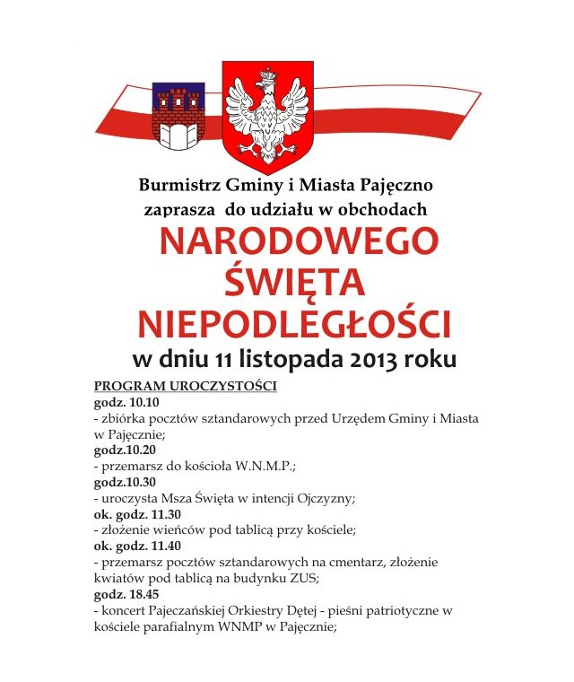 11 listopada dzień niepodległości obchody pajęczno