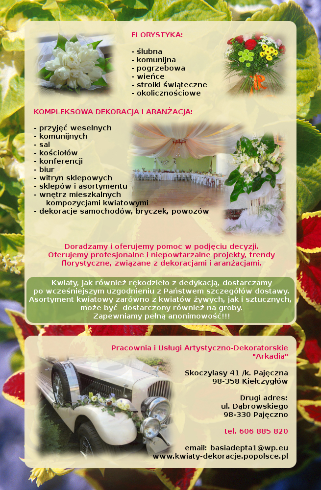 kwiaty na telefon arkadia pajęczno